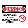 National Marker Co NMC OSHA Sign, Danger No Smoking Or Open Flames Within 50 Feet, 10in X 14in, White/Red/Black D673PB